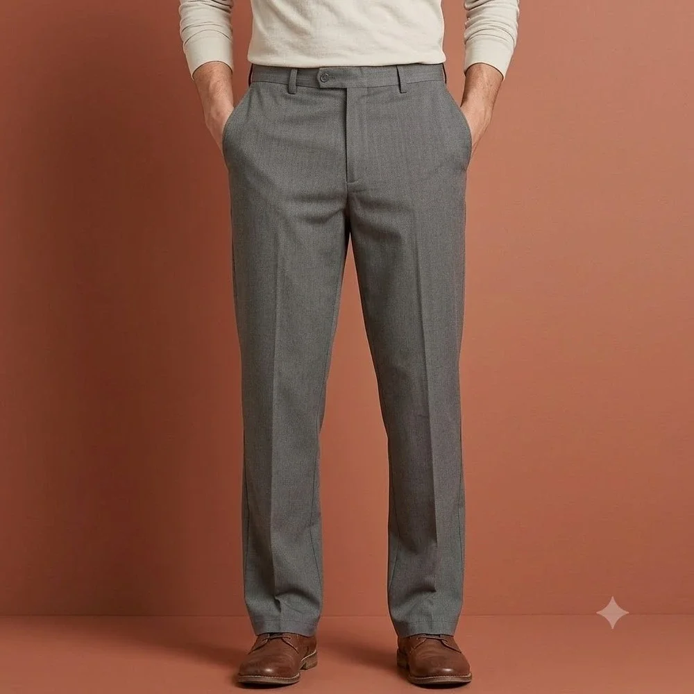 Dockers Collection Dress Pants Mens 36x32 Gray Flat Front Relaxed‎ Fit Stretch